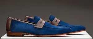 Handmade Men's Blue Penny Loafers