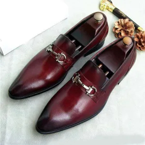 Handmade Men's Leather Burgundy Slip On Shoes