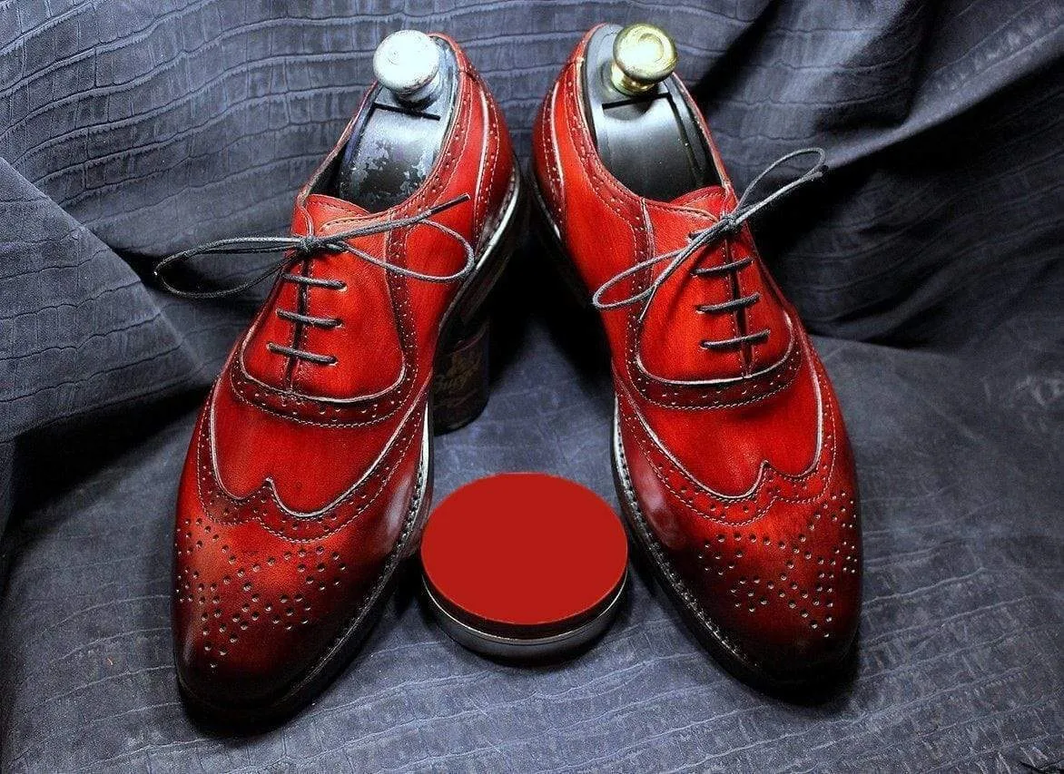 Handmade Men's Leather Red Wing Tip Brogue Shoes