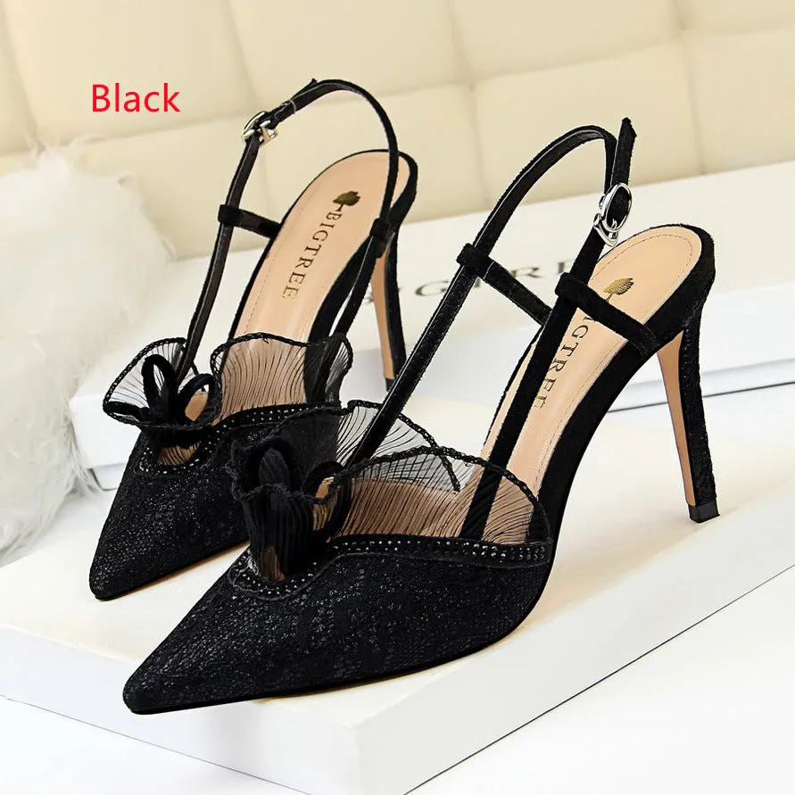 High Heel Rhinestone Lace Hollow Sandals