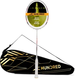 Hundred N-ERGY 80 Balanced Racket Strung Badminton Racquet (White / Silver)