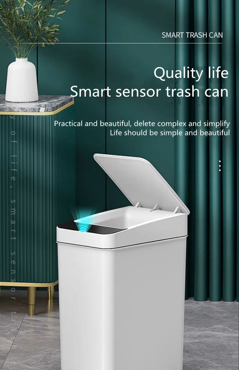 Intelligent Smart Trash Can Dual Mode Opening Smart Sensor Rechargeable USB with free 10pcs Garbage Bag