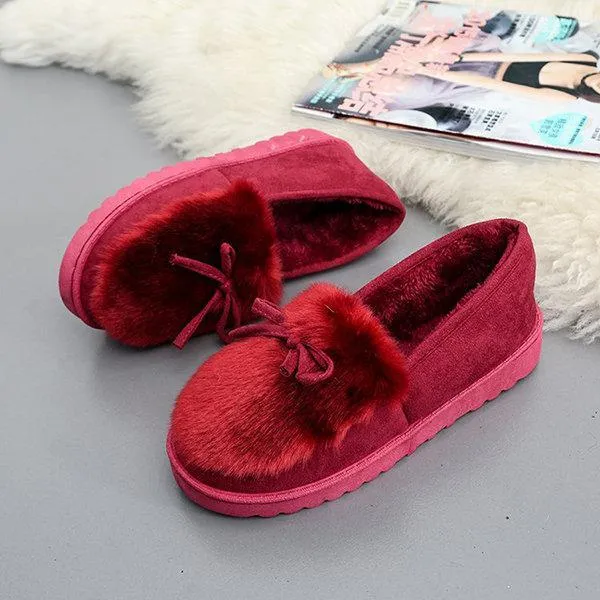 Keep Warm Fur Lining Suede Soft Flat Platform Loafers For Women