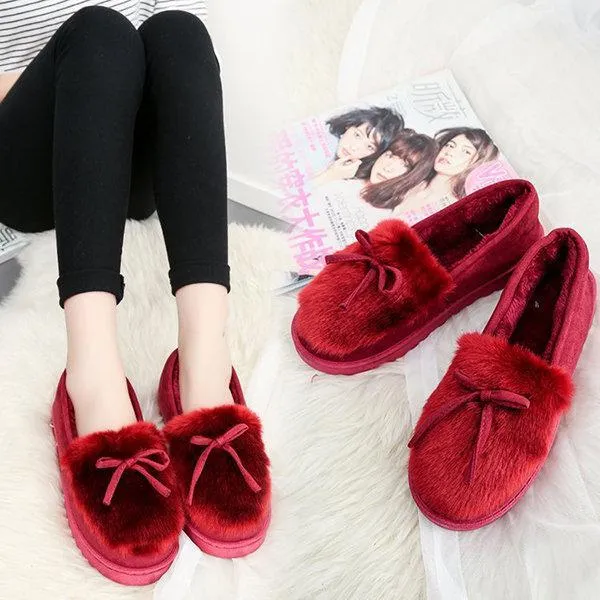 Keep Warm Fur Lining Suede Soft Flat Platform Loafers For Women