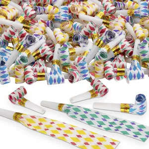 Kicko Party Blow-Outs - 144 Pack - 11 inches Assorted Musical Blow Out Noisemakers - Party