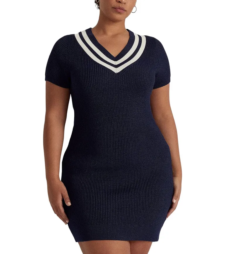 LAUREN RALPH LAUREN Plus Size Cotton-Blend Cricket Sweaterdress