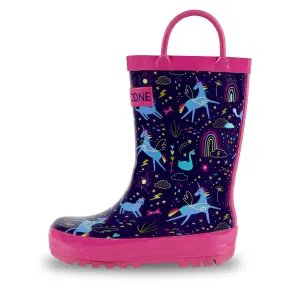 Lone Cone Rain Boots with Easy-On Handles in Fun Patterns & Solid Colors for Toddlers and Kids, Unicorn Dreams, 1 Little Kid