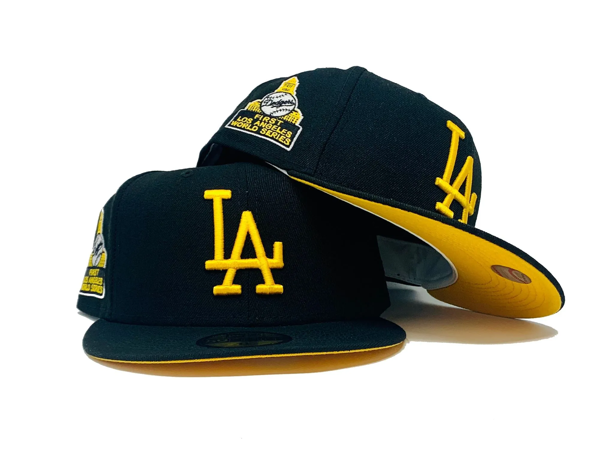 LOS ANGELES DODGERS FIRST WORLD SERIES BLACK YELLOW BRIM NEW ERA FITTED HAT