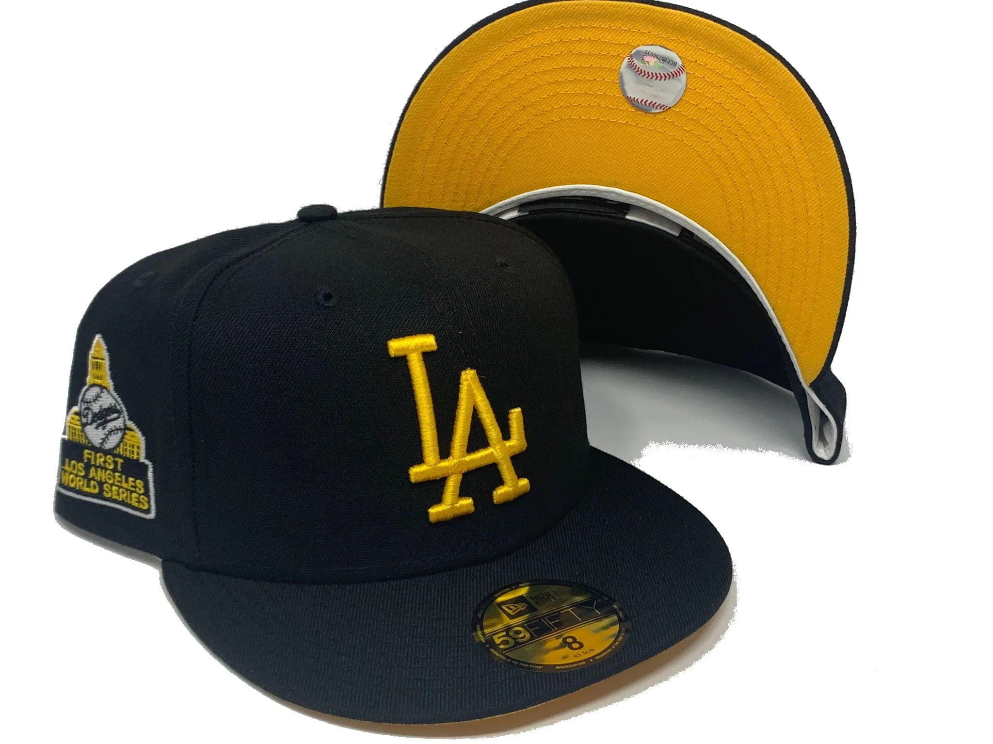 LOS ANGELES DODGERS FIRST WORLD SERIES BLACK YELLOW BRIM NEW ERA FITTED HAT