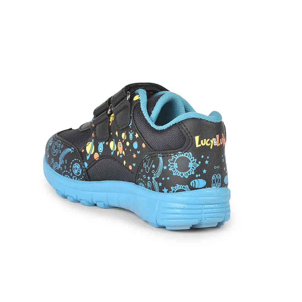 Lucy & Luke (Black) Sports Non Lacing Walking Shoes For Kids 2123-11 By Liberty