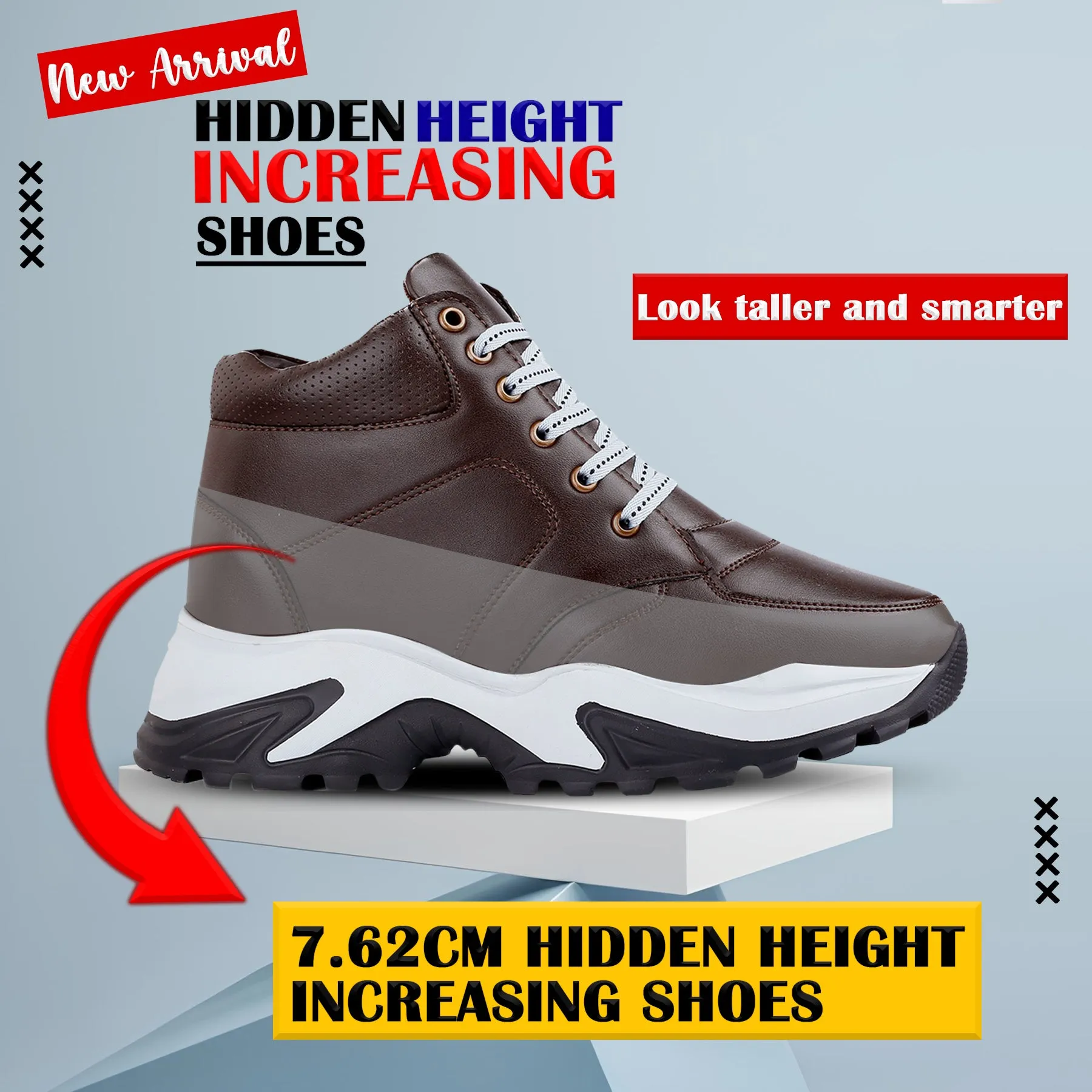 Men's 3 Inch Hidden Height Increasing Casual Outdoor Sneakers Boot