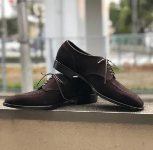 Men's Suede Dark Brown Color Derby Shoes