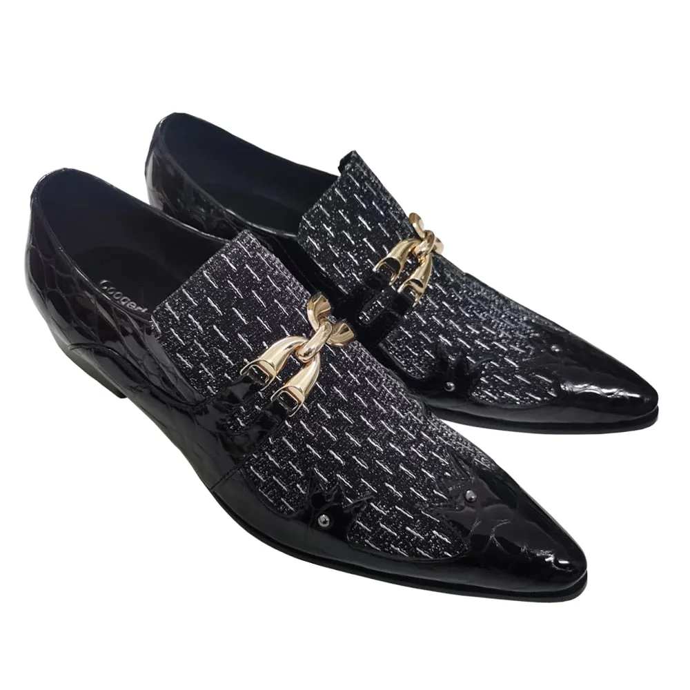 Metal Appliques Crocodile Print Leather Shoes