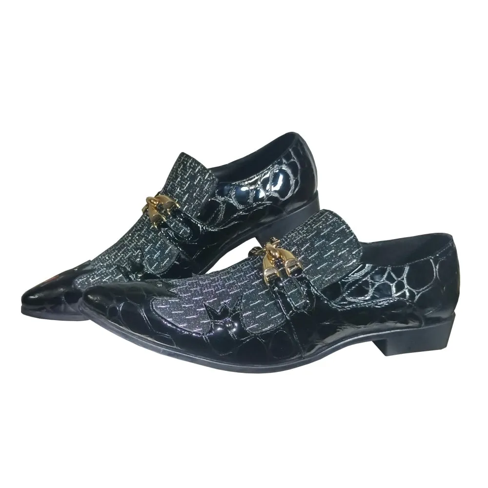 Metal Appliques Crocodile Print Leather Shoes