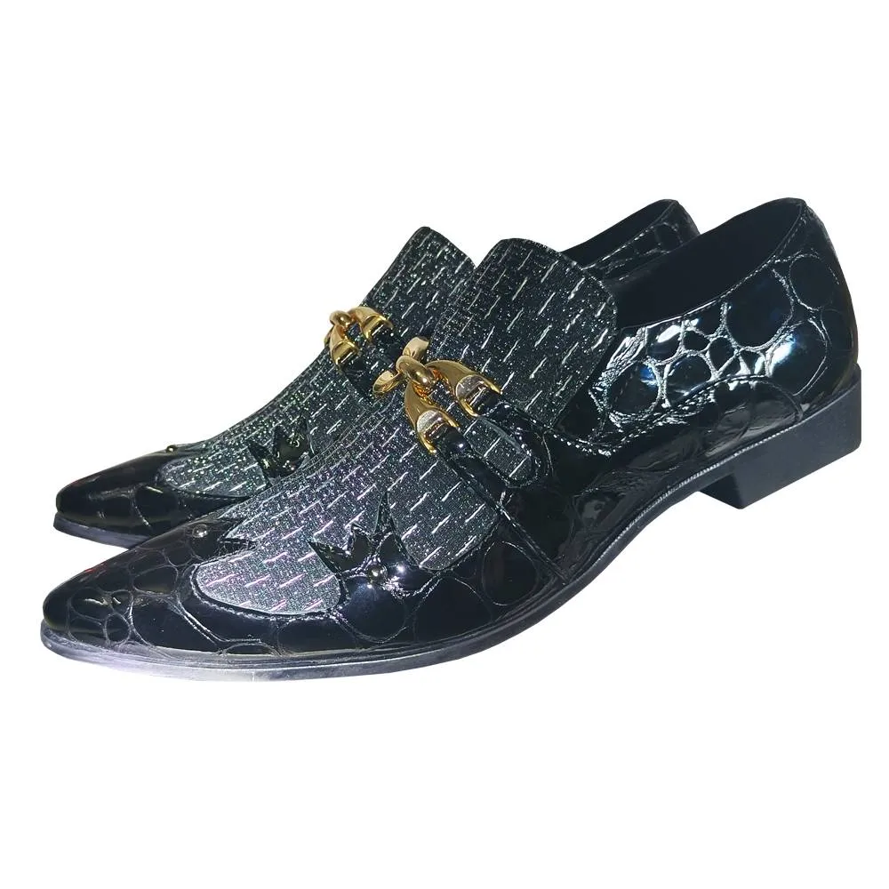 Metal Appliques Crocodile Print Leather Shoes