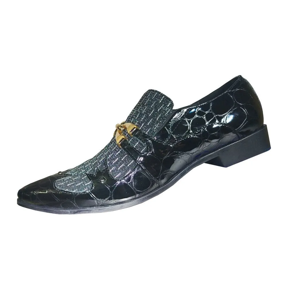 Metal Appliques Crocodile Print Leather Shoes