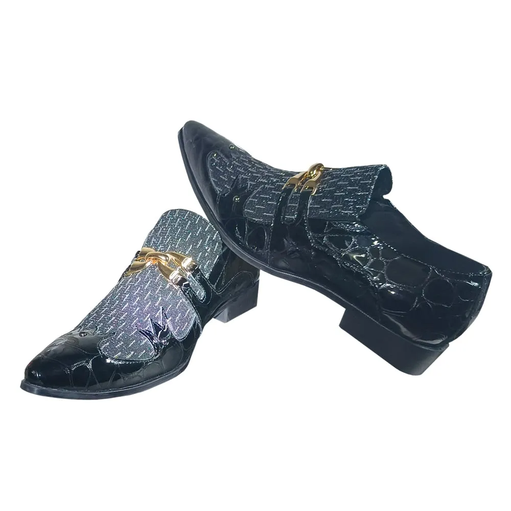 Metal Appliques Crocodile Print Leather Shoes