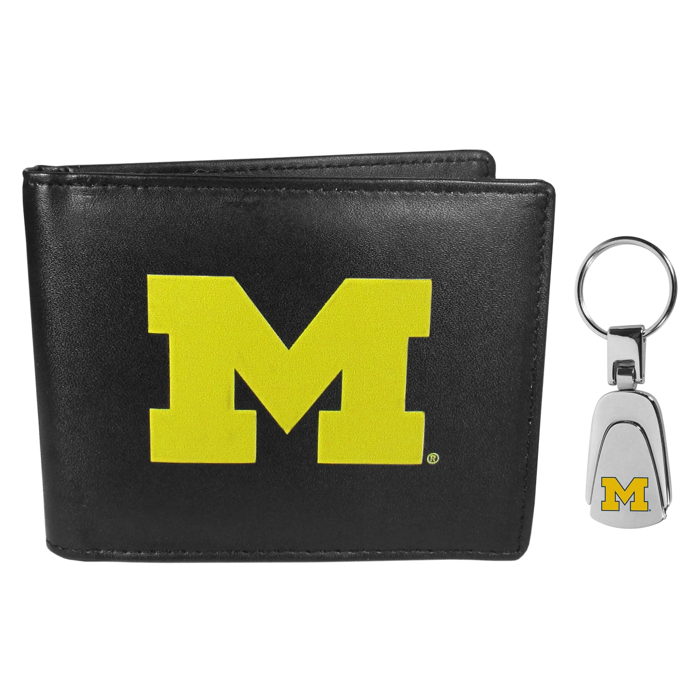 Michigan Wolverines Bi-fold Wallet & Steel Key Chain