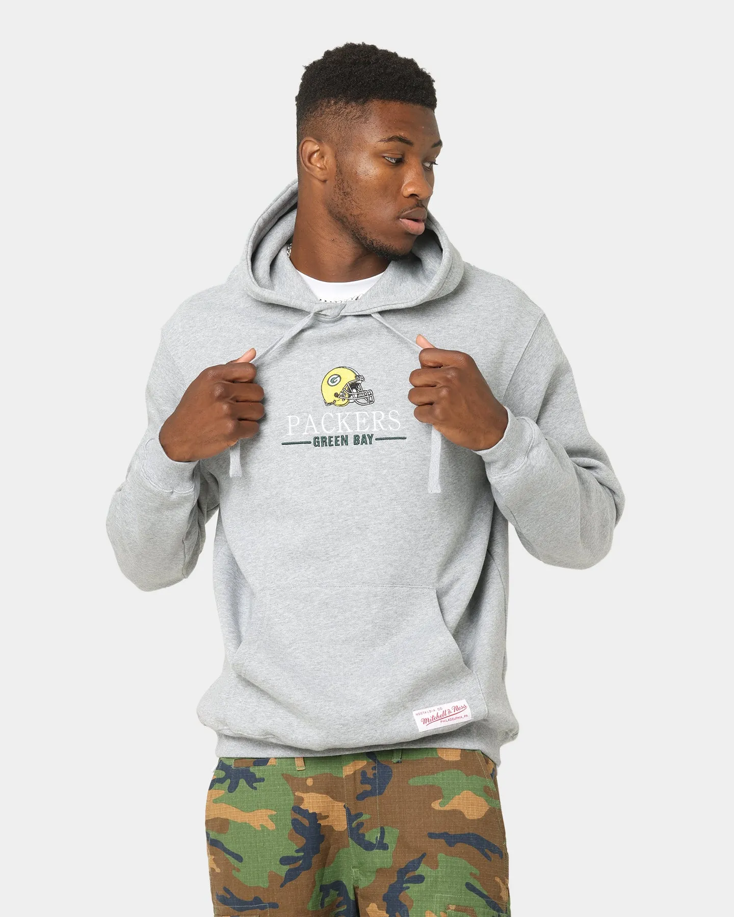 Mitchell & Ness Green Bay Packers Helmet Stack Hoodie Grey Marle