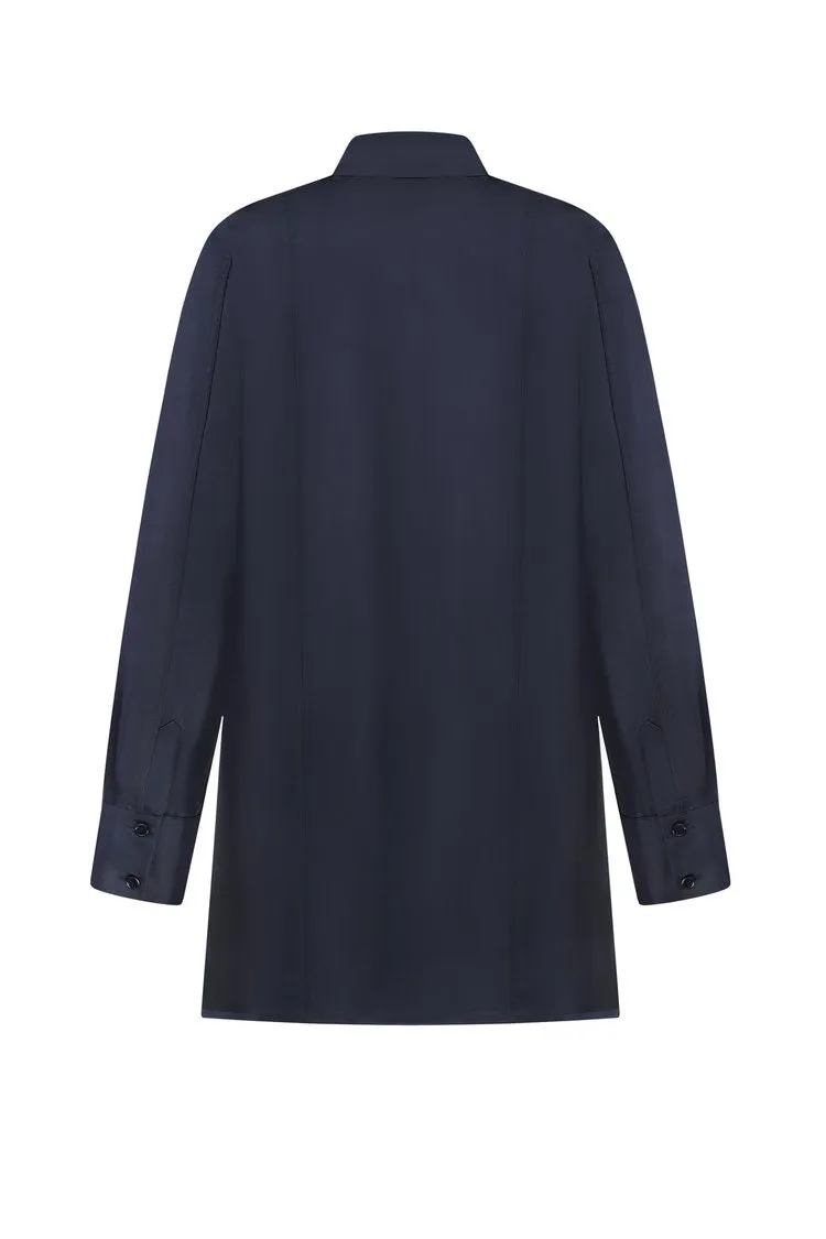 Navy Blue Silk Loose Shirt by Innna