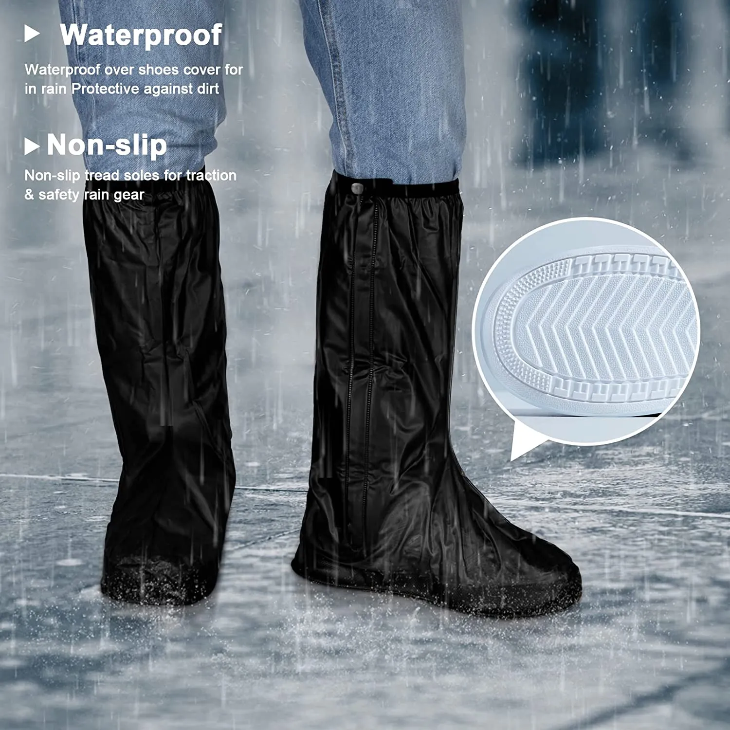 Non-Slip PVC Rainproof Shoe Covers with Zipper