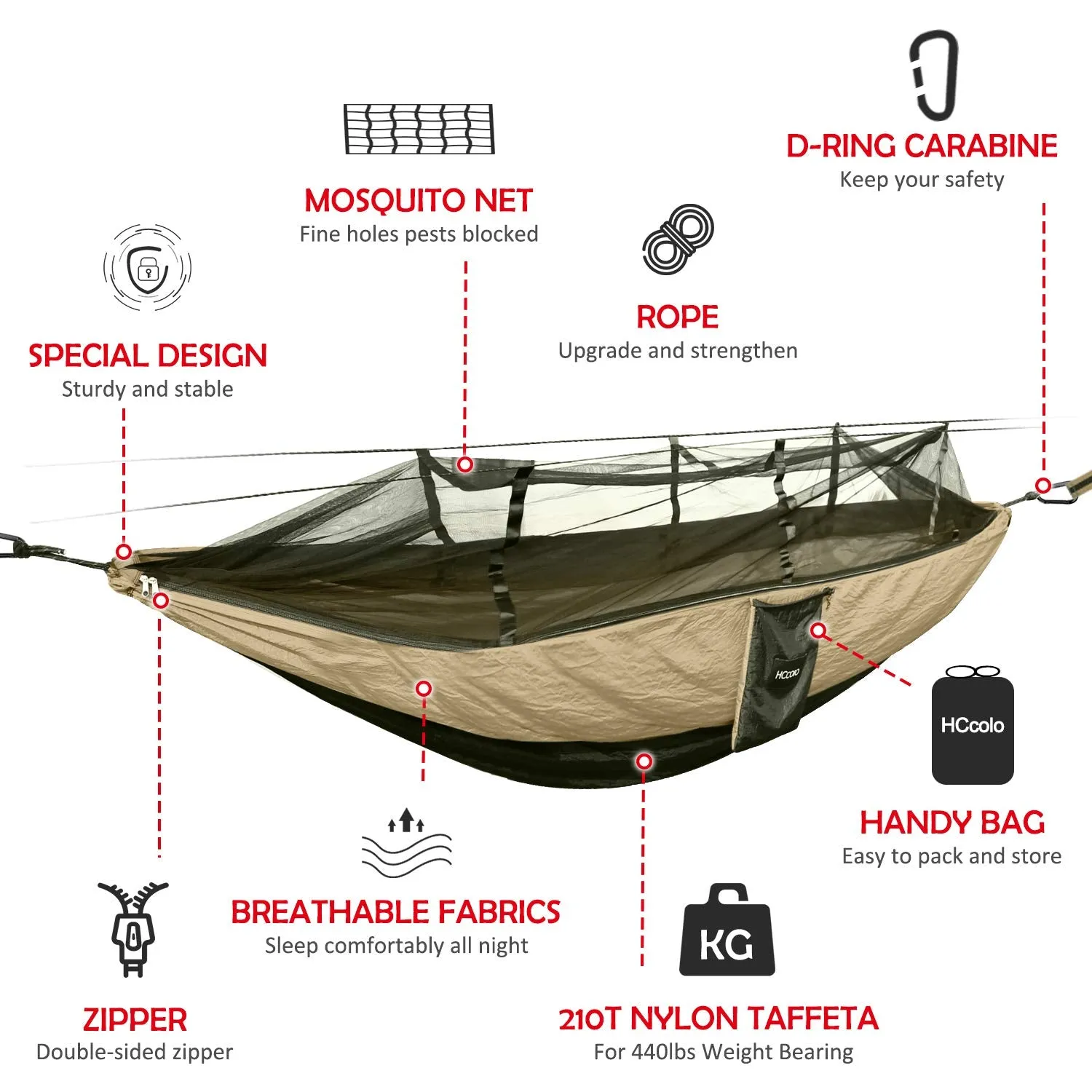 Nylon Parachute Double Camping Hammock with Mosquito Net - HCcolo