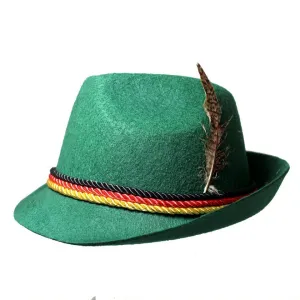 Oktoberfest German Beer Man Hat with Feather - Green