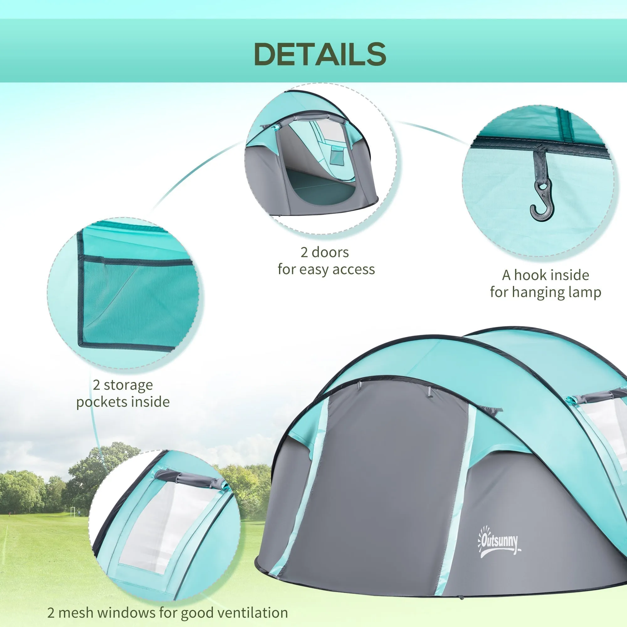 Outsunny 4 Person Pop Up Camping Tent With Vestibule Weatherproof Cover