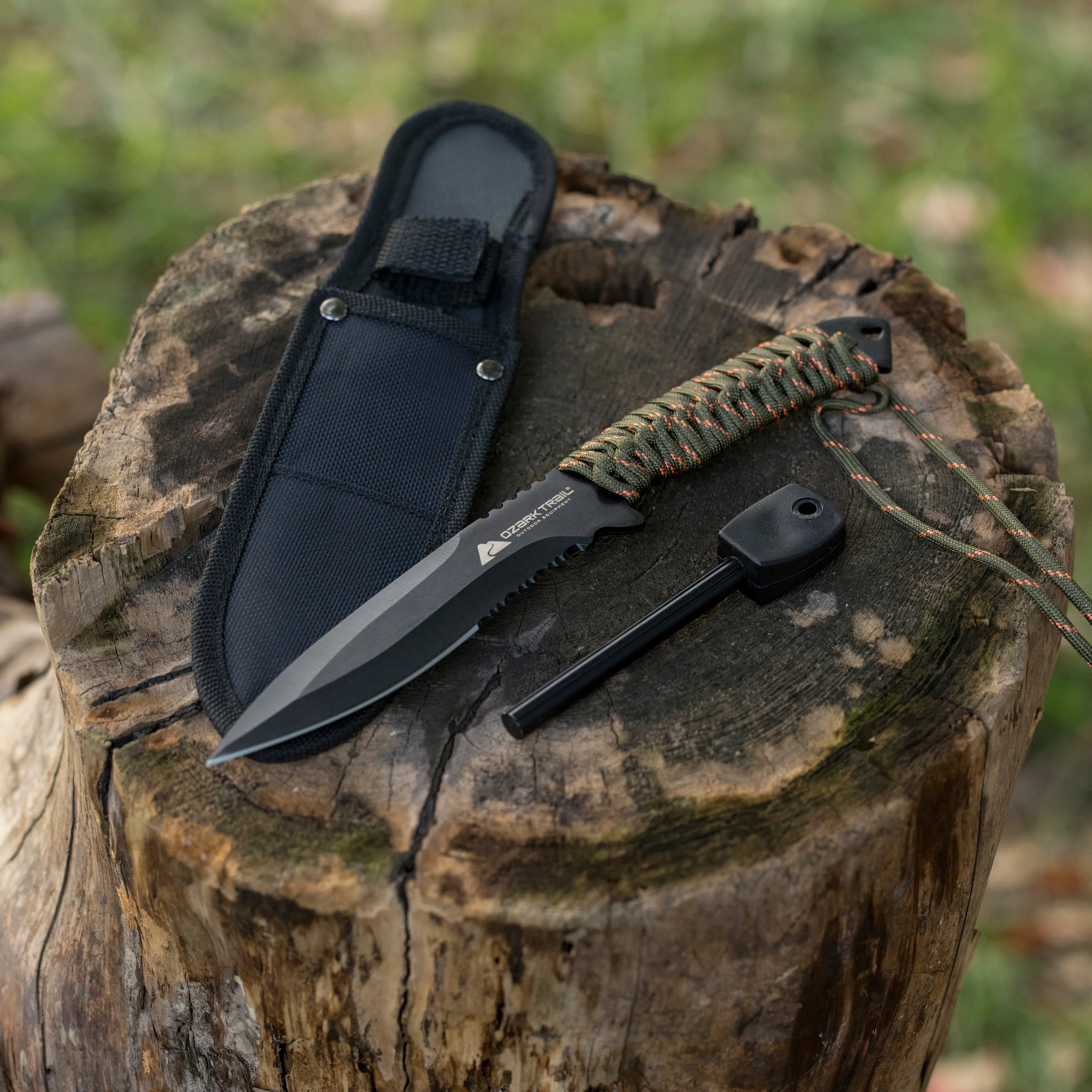 Ozark Trail Stainless Steel Paracord Knife with Fire Starter, Model 5032