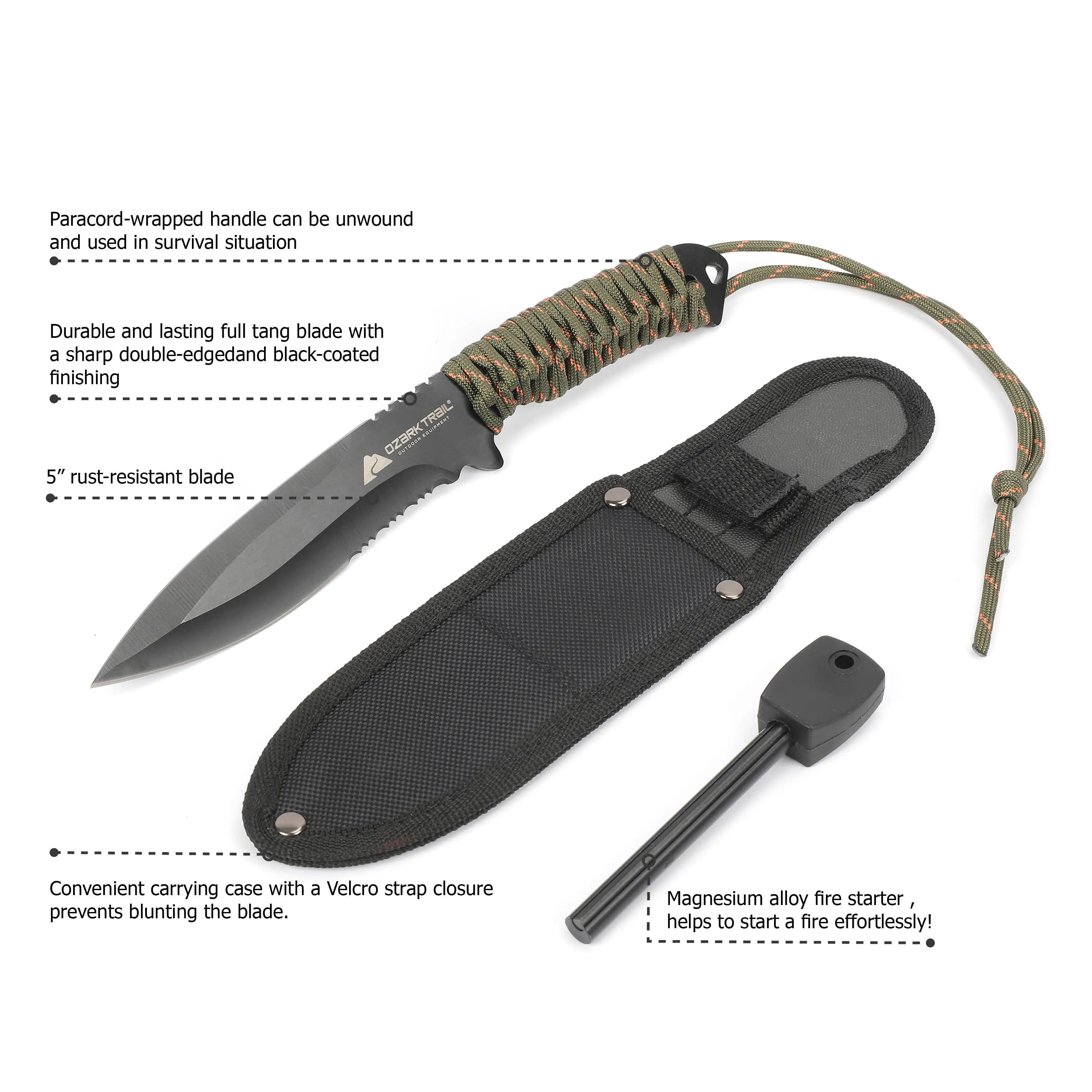 Ozark Trail Stainless Steel Paracord Knife with Fire Starter, Model 5032