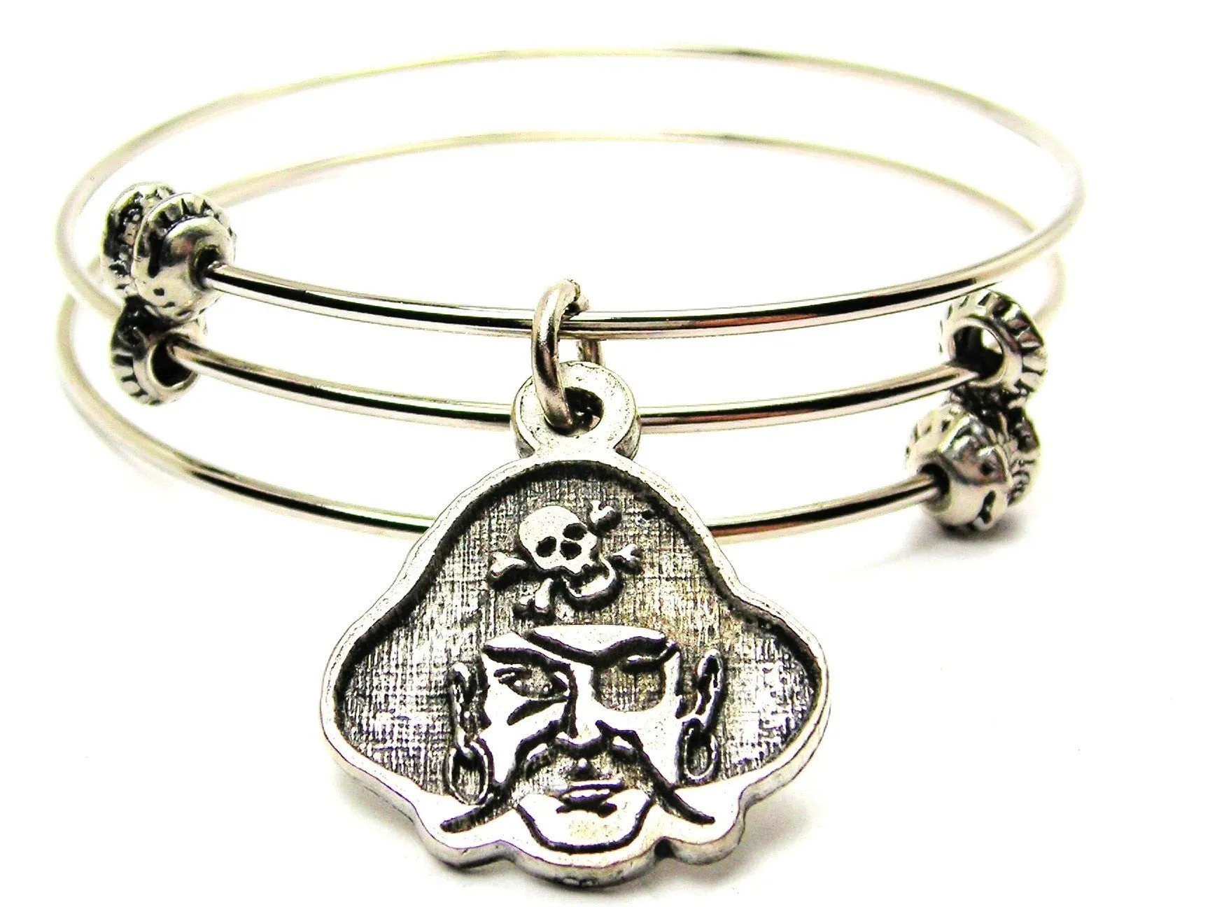 Pirate Face Mascot Triple Style Expandable Bangle Bracelet