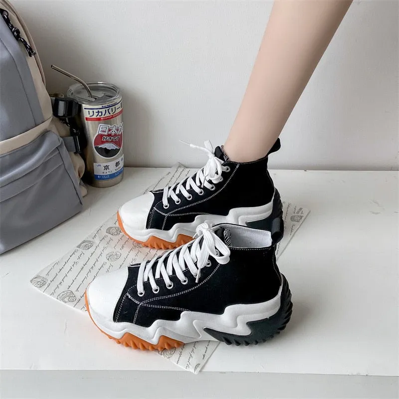 Purpdrank - INS Hot Sale New Women's Canvas Sports Casual Shoes 42 Large Size Platform Shoes Fashion High Top Sports Women Shoes