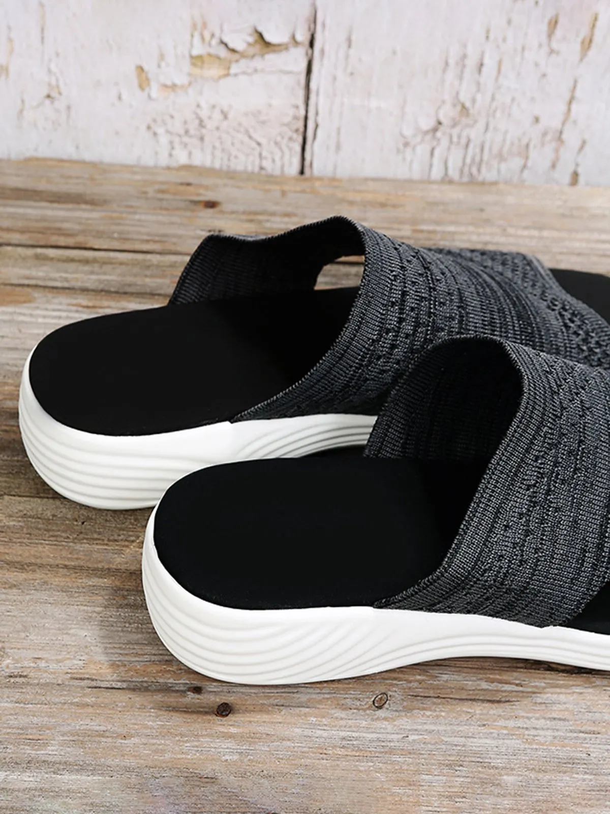 Purpdrank - Plain Comfort Flyknit Wedge Sports Slippers