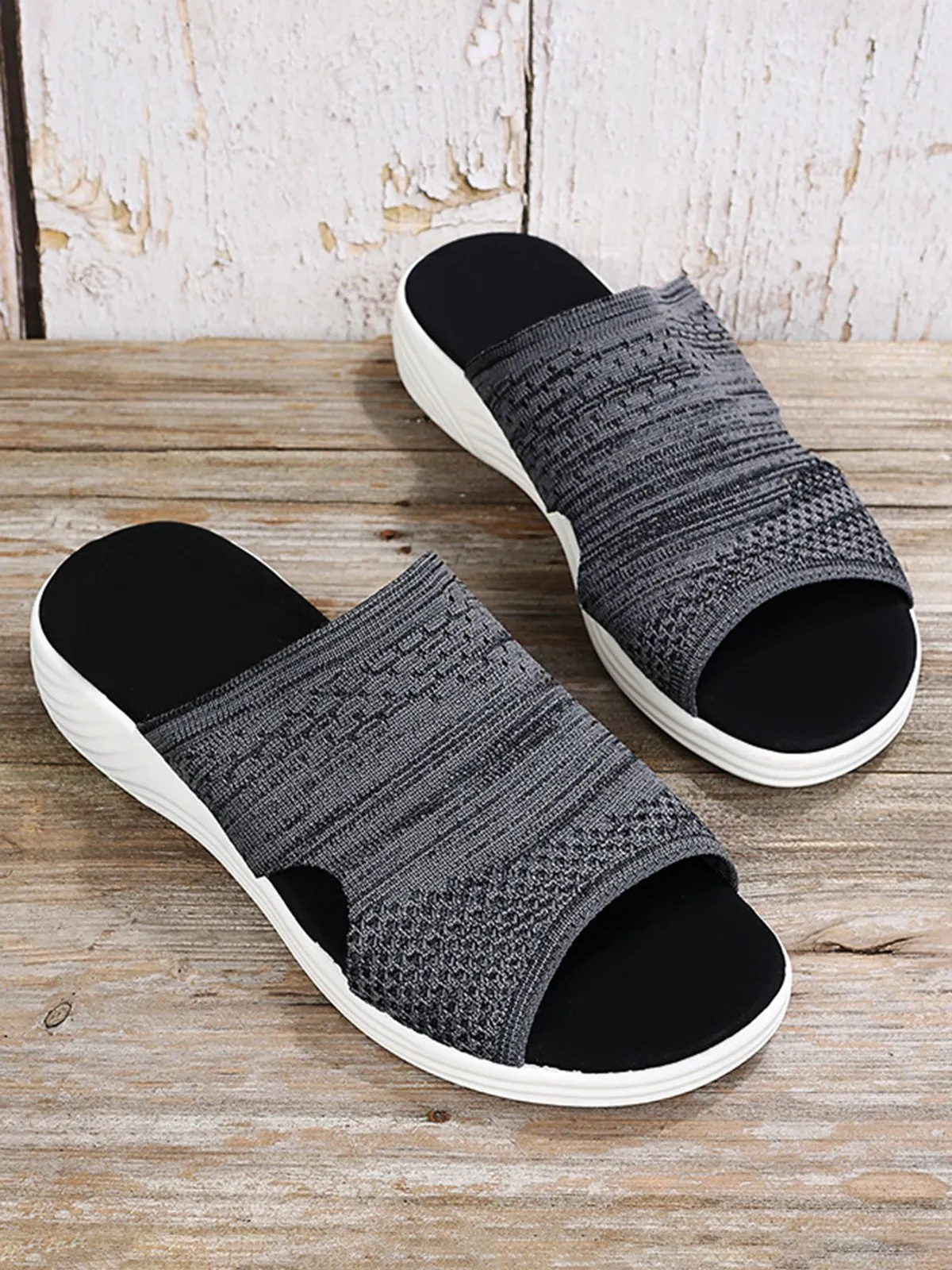 Purpdrank - Plain Comfort Flyknit Wedge Sports Slippers