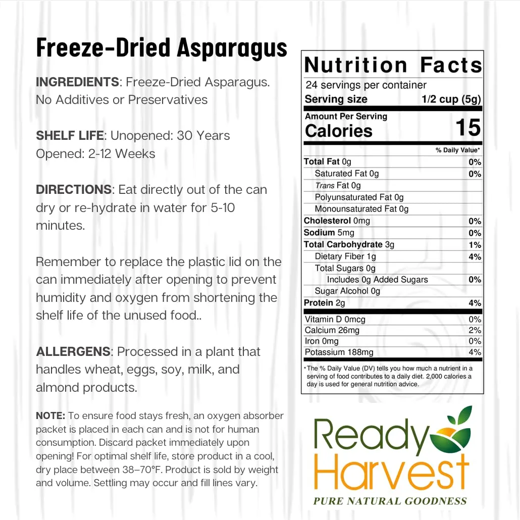 Ready Harvest Freeze-Dried Asparagus - 25 Year Shelf Life - #10 Can