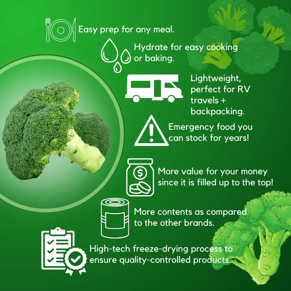 Ready Harvest Freeze-Dried Broccoli Florets - 30 Year Shelf Life - #10 Can