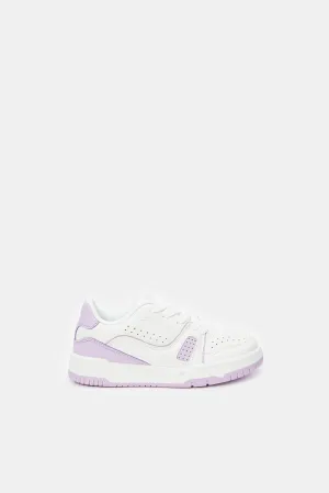 Senior Girls White Lace-Up Sneaker