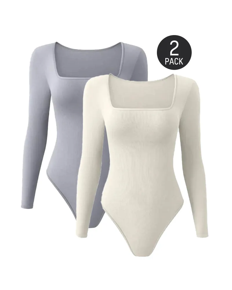 SheCurve® Sexy Square Neck Long Sleeve Bodysuits