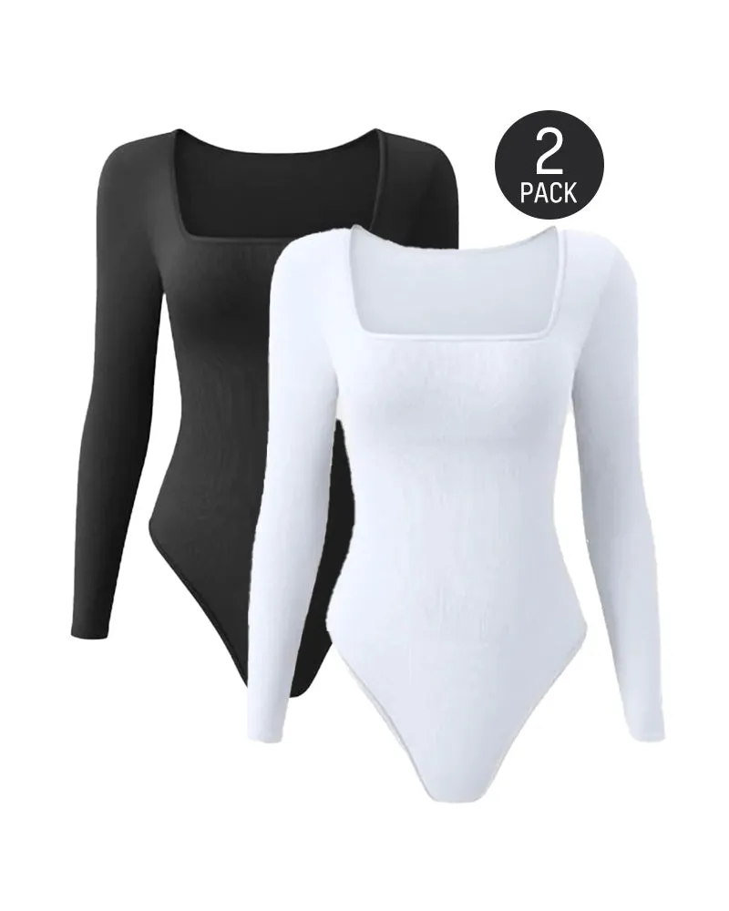 SheCurve® Sexy Square Neck Long Sleeve Bodysuits