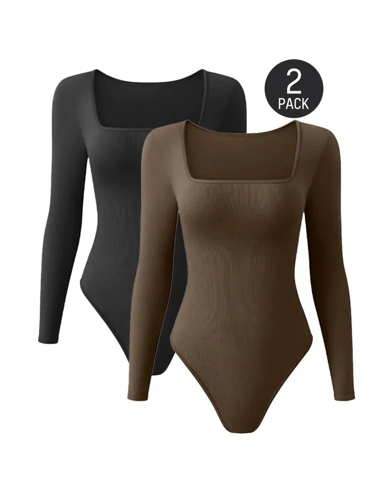 SheCurve® Sexy Square Neck Long Sleeve Bodysuits