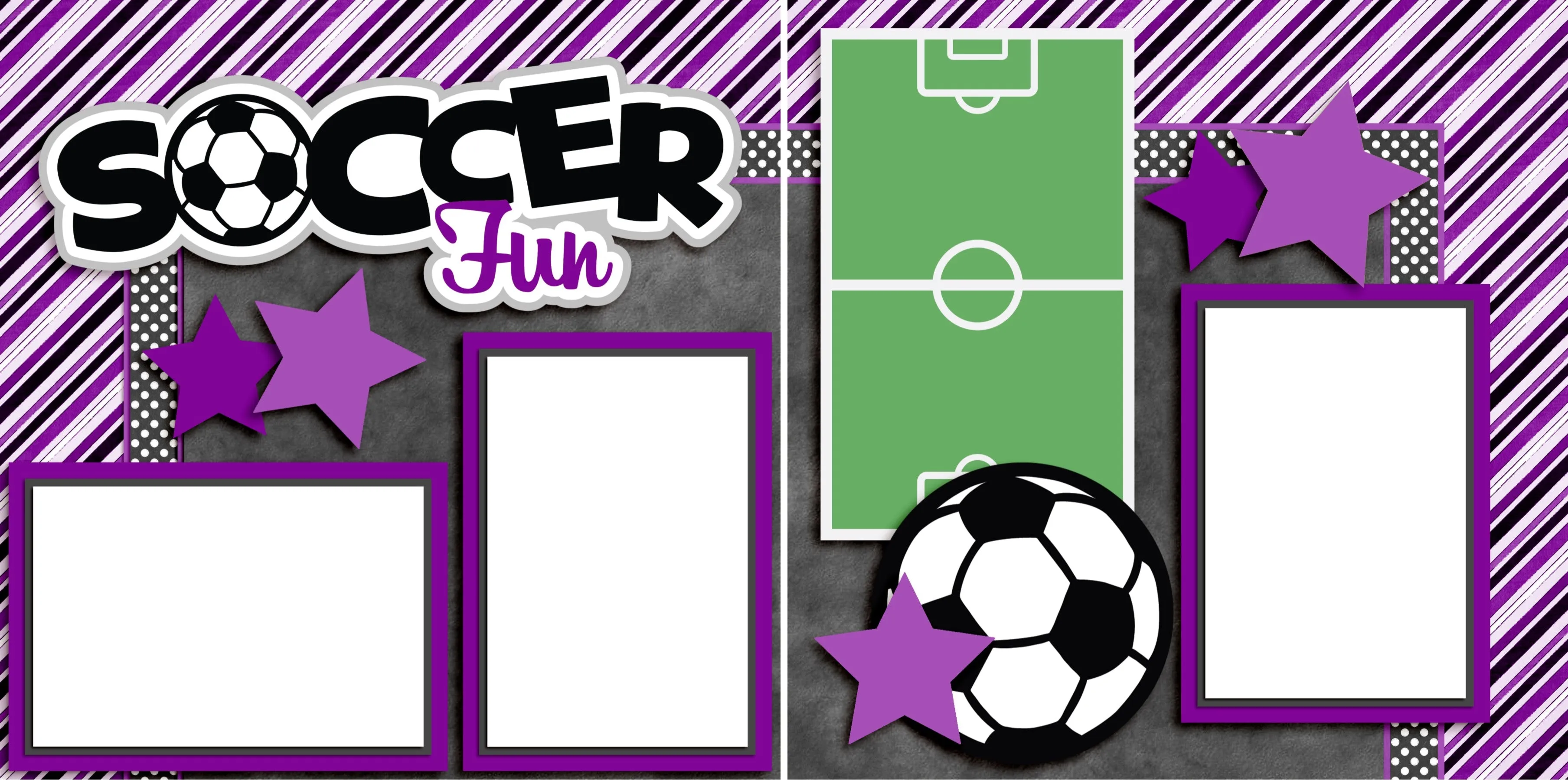 Soccer Fun Purple - Digital Scrapbook Pages - INSTANT DOWNLOAD