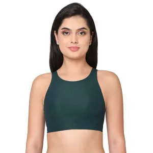 Sports Lover Padded Non-wired High Neck Medium Intensity Full coverage Sports Bra - Green