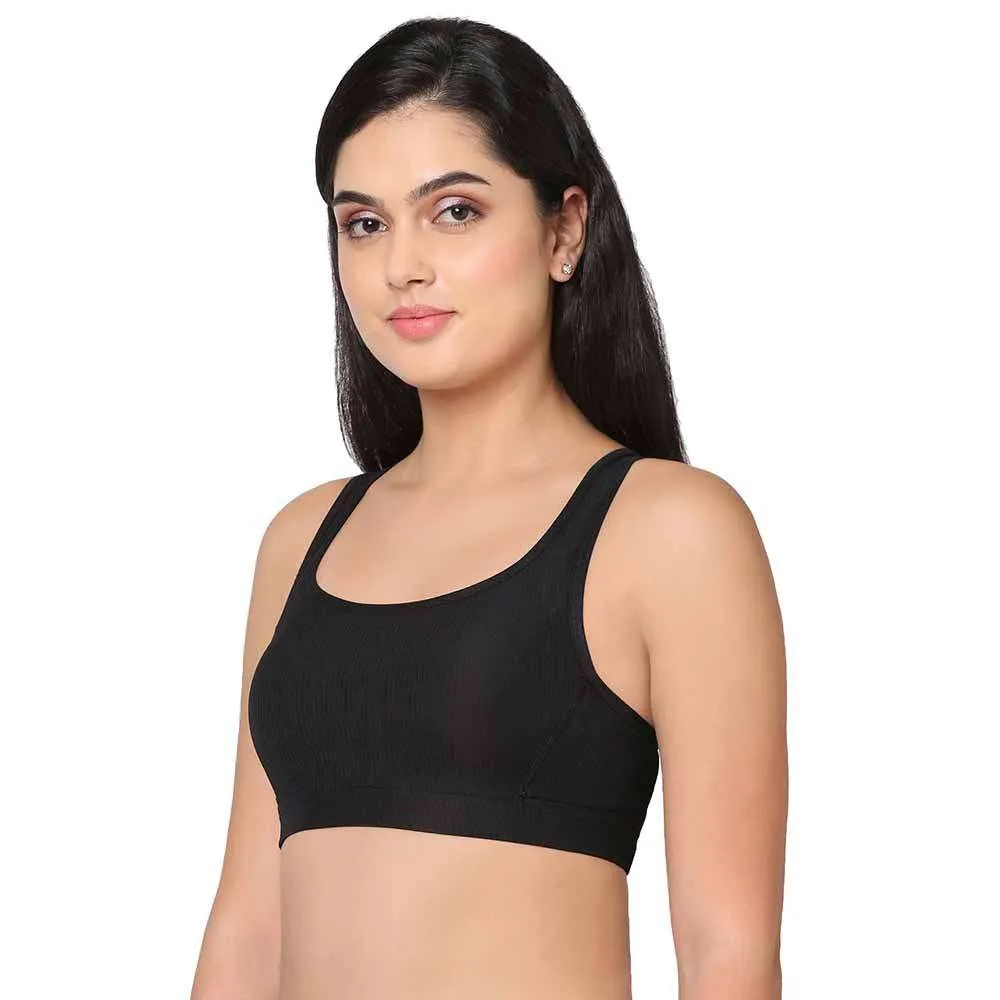 Sports Lover Padded Non-wired Racer Back Medium Intensity Full coverage Sports Bra - Black