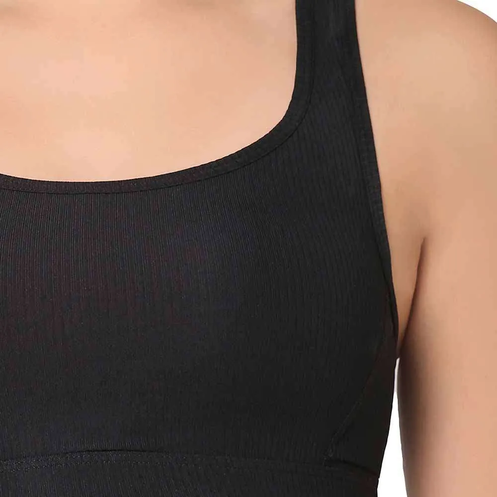 Sports Lover Padded Non-wired Racer Back Medium Intensity Full coverage Sports Bra - Black