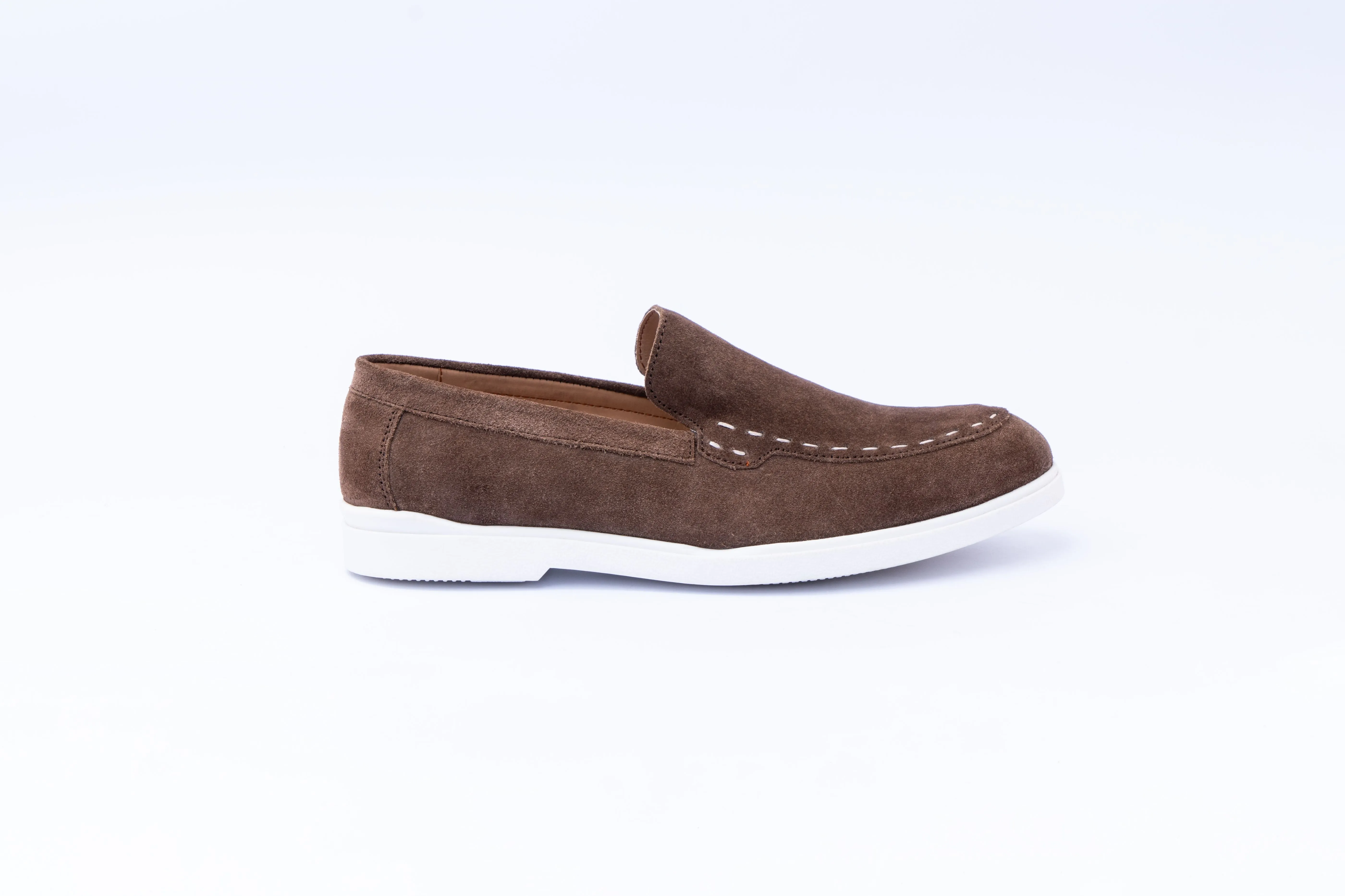 SUEDE SLIP-ONS WITH THREAD DETAIL- BROWN