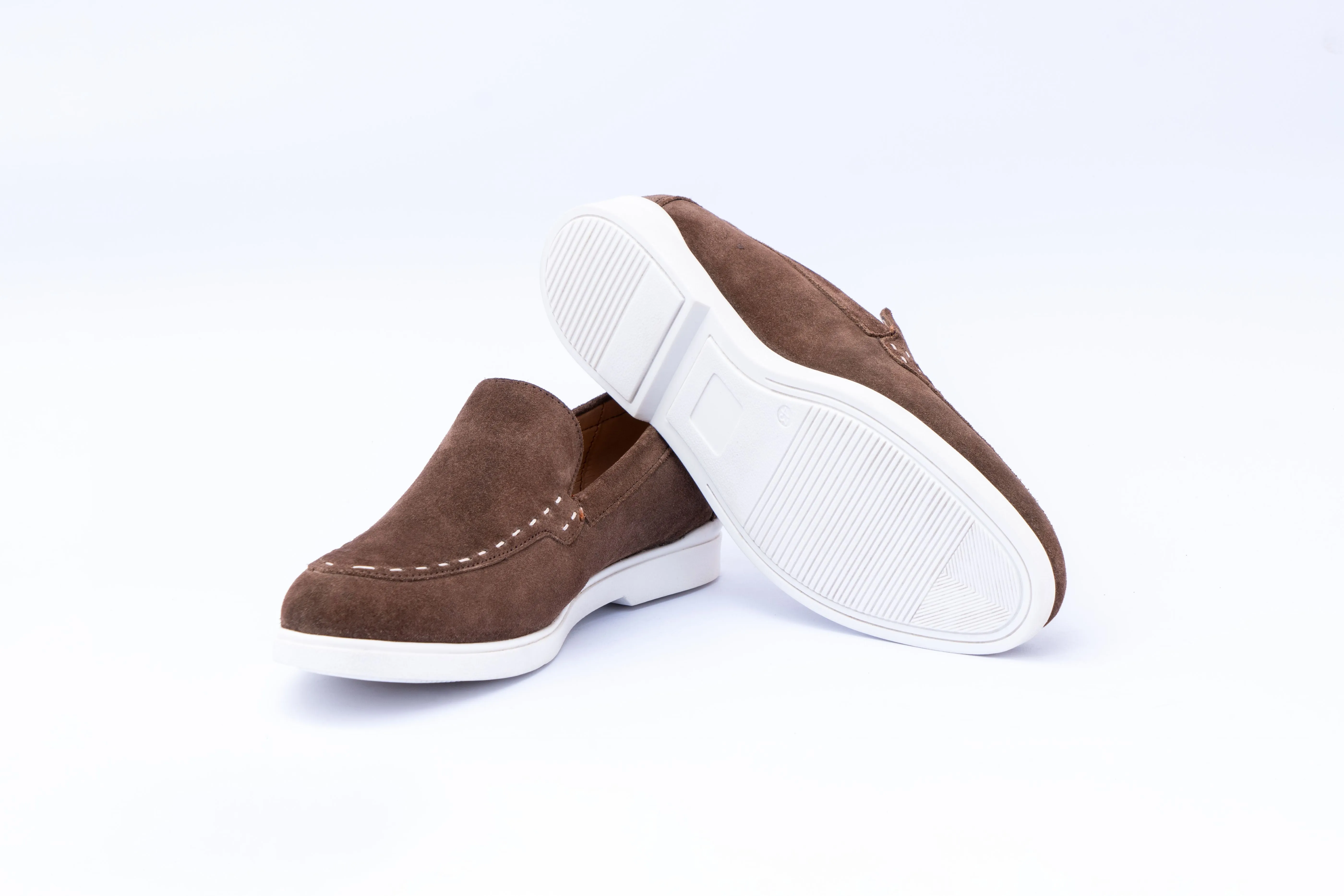 SUEDE SLIP-ONS WITH THREAD DETAIL- BROWN