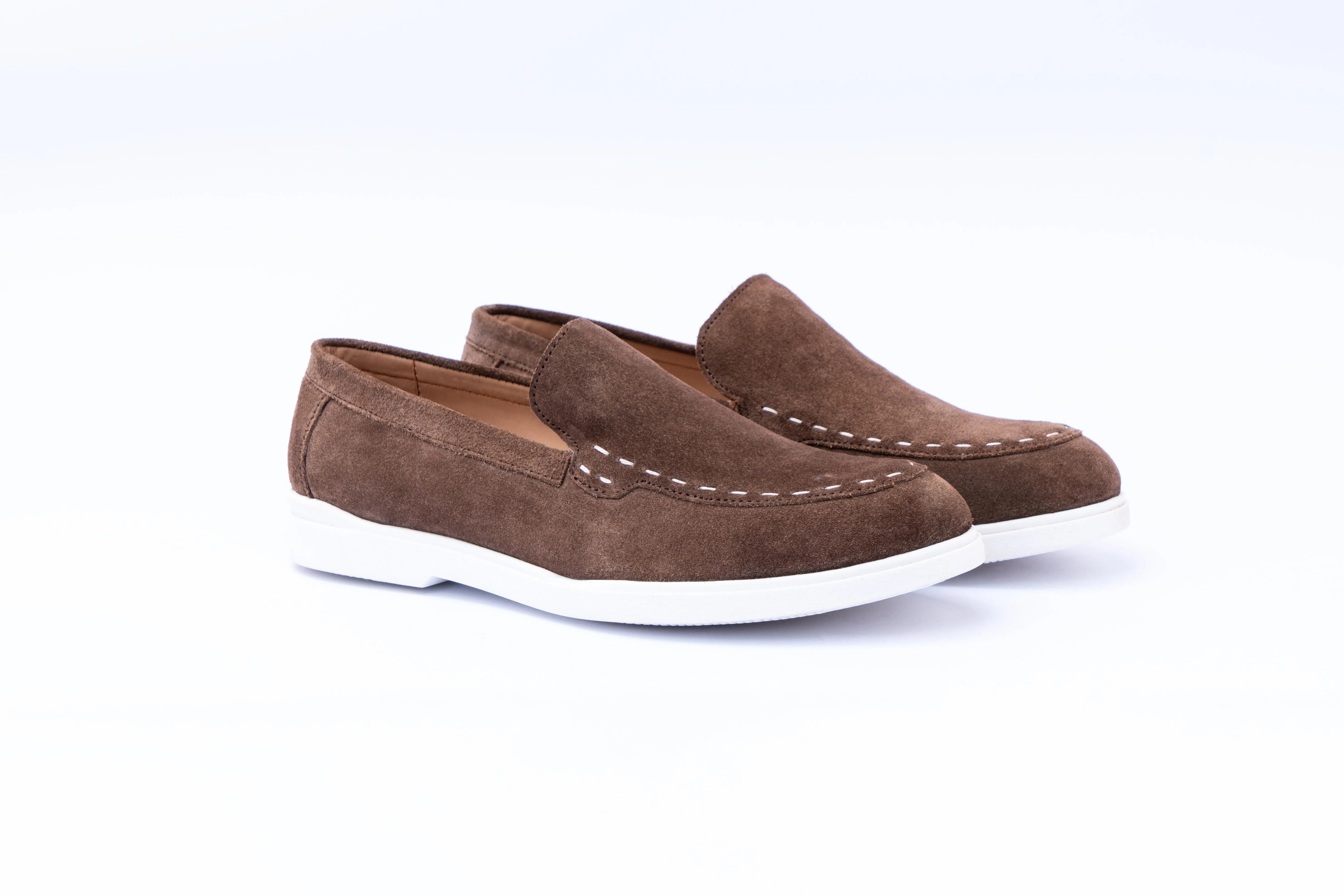 SUEDE SLIP-ONS WITH THREAD DETAIL- BROWN