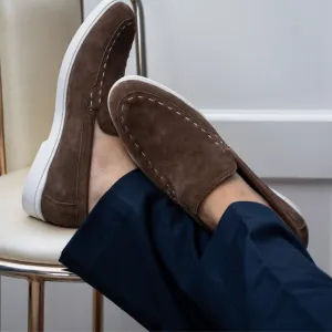 SUEDE SLIP-ONS WITH THREAD DETAIL- BROWN