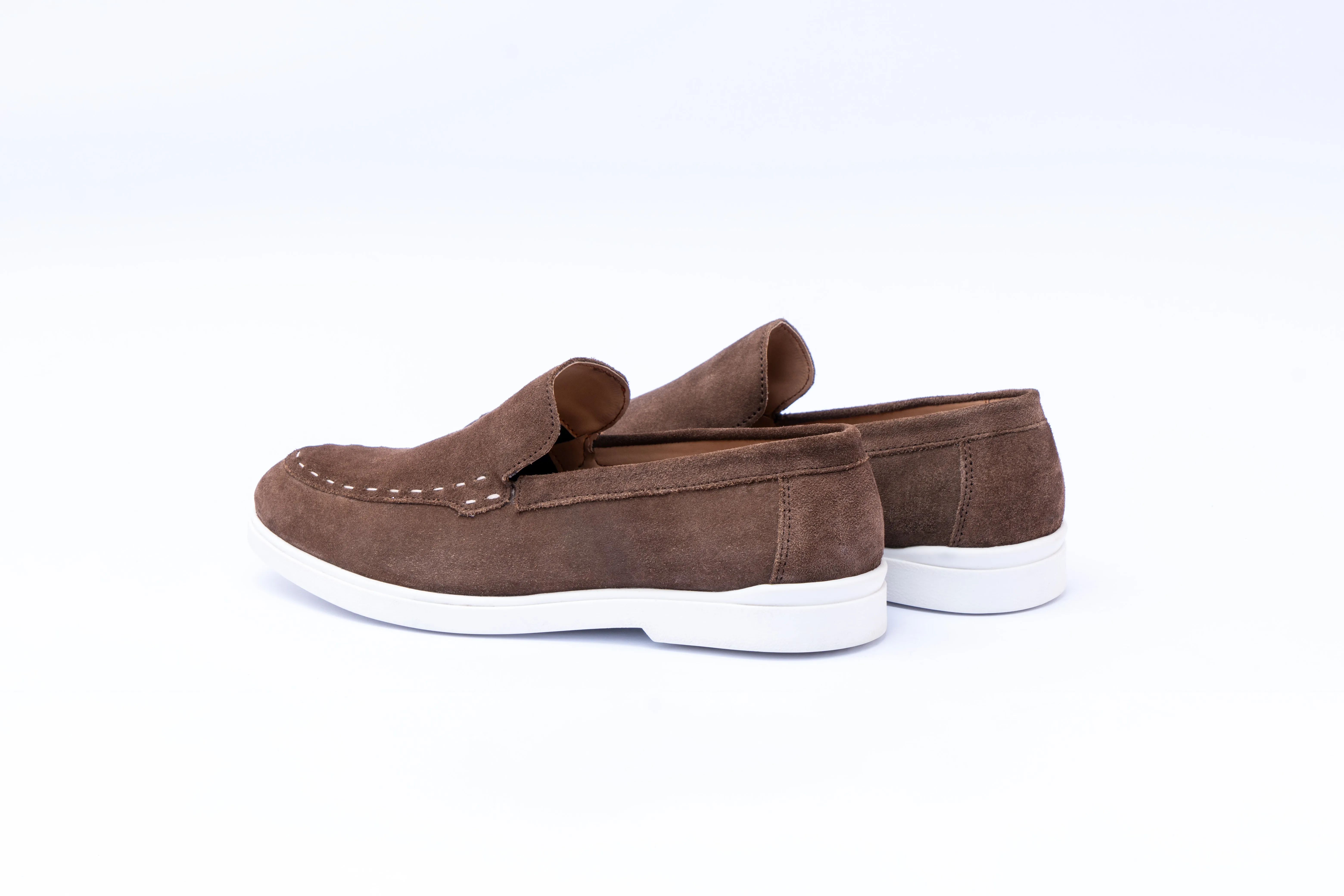 SUEDE SLIP-ONS WITH THREAD DETAIL- BROWN