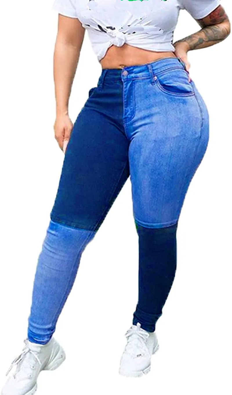 Syydn Women's High Waisted Stretch Patchwork Straight Jeans Sexy Denim Pants